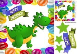 Nice Green Dino! in balloon frame 8x8