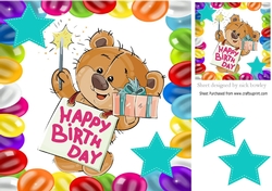 Birthday Teddy in balloon frame 8x8