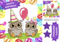 cute pair of owls partying in balloon frame 8x8