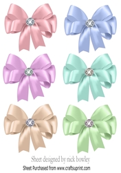 6 pretty pastel bows with diamond centres