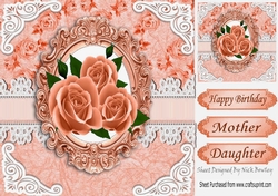 pretty peach roses in vintage frame & lace 8x8