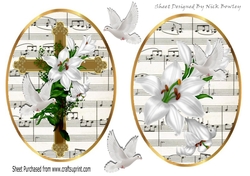two lovely sympathy toppers of a cross, white lillies, & doves