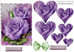 pretty A5 purple roses in heart pyramids with organza bow
