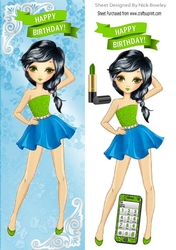 Trendy girl loves to dance with lime mobile, tall DL