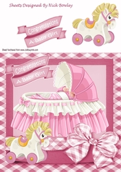 baby girl in pink frill bassinet with gingham bow 8x8