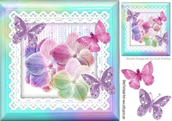 fantasy rainbow flowers and butterflies on lace (one) 8x8