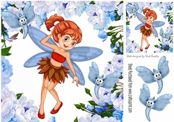 pretty dancing faerie with dragonfly with blue peonies 8x8