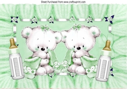 Congratulations twins (green)! cute baby bears with snuggle blankets A4