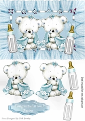 Congratulations twins (blue)! cute baby bears with snuggle blankets