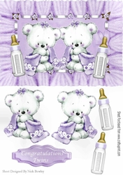 Congratulations twins (lilac)! cute baby bears with snuggle blankets