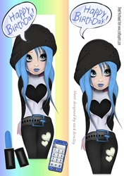 Birthday Girl with blue hair in tall Rainbow DL frame