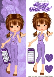 pretty girl in purple (one) with her mobile phone tall DL