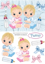 Cute twins little boy & girl (blue)