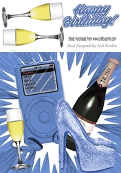 blue sparkle shoes, champagne & MP3 Music 8x8