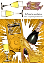 gold sparkle shoes, champagne & MP3 Music 8x8
