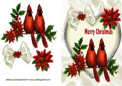 Two Christmas Cardinals with Poinsettias