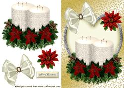 Christmas White Candles with Red Poinsettias