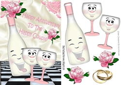 Happy Anniversary to THE HAPPY COUPLE with pink roses & toony champagne