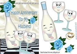 Happy Anniversary to my HUSBAND with blue roses & toony champagne A5