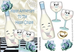 Happy Anniversary to THE HAPPY COUPLE with blue roses & toony champagne