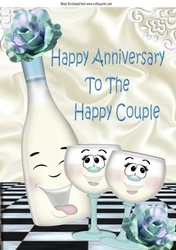 Happy Anniversary to THE HAPPY COUPLE blue roses & toony champagne A4