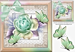 beautiful turq roses with butterflies in turq rainbow frame 8x8