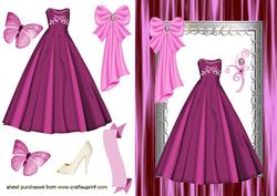 Cerise Evening Gown, with Butterflies