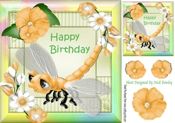 Cute Fantasy Dragonfly with flowers in yellow rainbow frame 8x8
