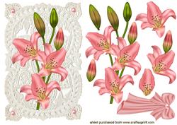 Gorgeous Pink Lillies on Ecru Lace
