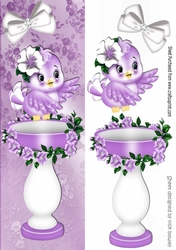 cute little purple bird with bird bath and flowers Tall DL