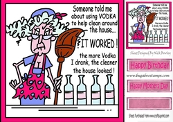 Cleaning Lady in pink apron with a bit of help! 8x8
