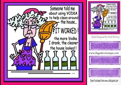 Cleaning Lady in purple apron with a bit of help! 8x8