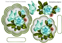 pretty turq flowers with butterflies topper/card fronts