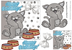 Cheeky kitty with bowl & bow (smaller card two)