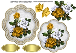 pretty gold/white roses with bow topper/card fronts