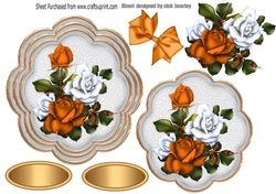 pretty orange/white roses with bow topper/card fronts