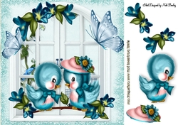 cute blue birds on a branch with pretty window 8x8