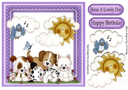 puppy love with little blue bird & purple polkadot frame 8x8