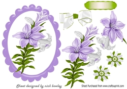 pretty lilac lilies in scalloped frame with bow A5