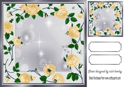 Pretty cascading gold roses with silver frame card front/insert