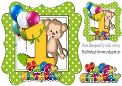cute monkey birthday age (one green) with balloons 8x8