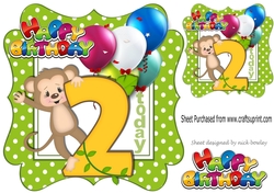 cute monkey birthday age (two green) with balloons 8x8