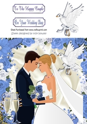 pretty blue flowers and satin with dove & wedding 8x8