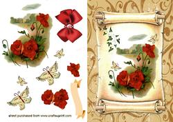 Old Scroll, with Red Poppies & Butterflies