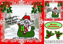 Stella in a christmas sledge with holly 8x8