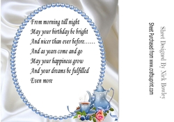 pretty blue teapot with butterflies and roses on satin 8x8 insert