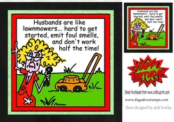 Cartoon lady, stella with garden mower 8x8 (red)