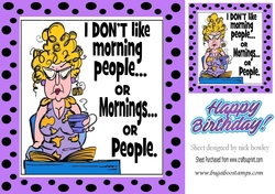 Grumpy Lady! dont do mornings in purple polka dot 8x8 frame