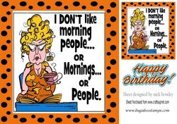 Grumpy Lady! dont do mornings in orange polka dot 8x8 frame