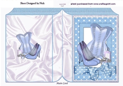 Ladies basque, shoes, makeup in blue polkadot folded book